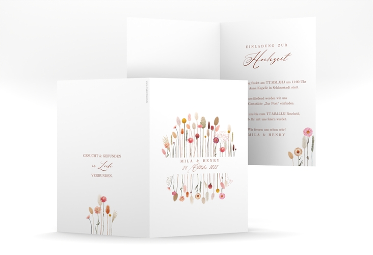 Einladungskarte Hochzeit Driedflower A6 Klappkarte hoch weiss
