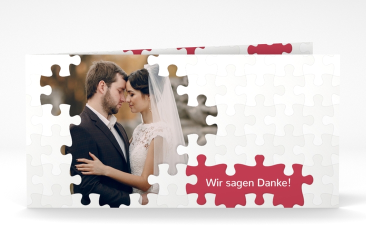 Dankeskarte Hochzeit "Puzzle" DIN lang Klappkarte rot