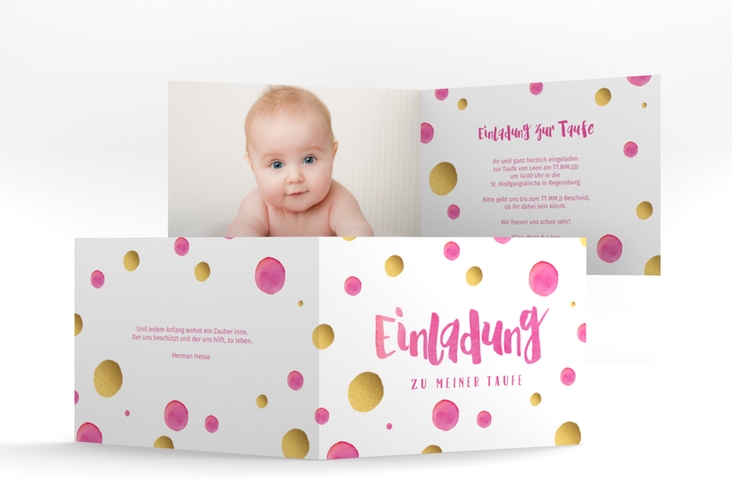 Einladung Taufe Grace A6 Klappkarte quer pink hochglanz