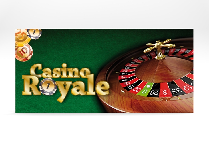 Partyeinladung Casino lange Karte quer gruen hochglanz