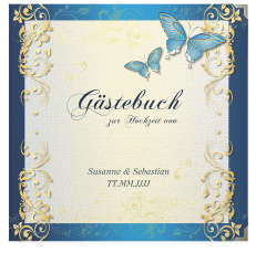 Klick: Details zu Gästebuch Selection Hochzeit "Toulouse" anzeigen Gästebuch Selection Hochzeit Toulouse Leinen-Hardcover blau mit Schmetterlingen und Schnörkeln
