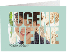 Danksagung Jugendweihe Teenager A6 Klappkarte quer tuerkis