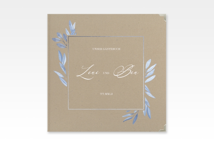 Gästebuch Selection Hochzeit Classicblue Leinen-Hardcover Kraftpapier mit geometrischem Herz und Rosen in Aquarell