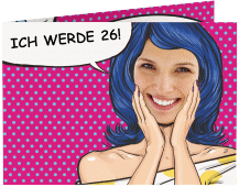 Einladung Geburtstag Popart Woman A6 Klappkarte quer pink