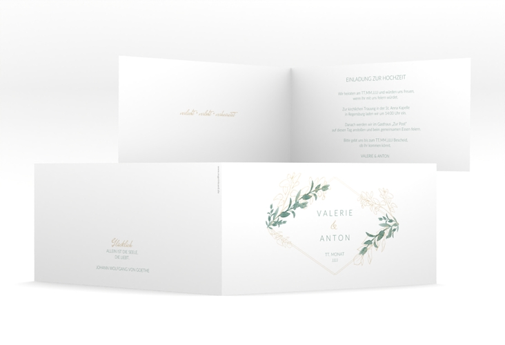Hochzeitseinladung Verde lange Klappkarte quer weiss hochglanz