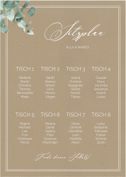 Klick: Details zu Sitzplan Poster Hochzeit "Eucalypt" anzeigen Sitzplan Poster Hochzeit Eucalypt 50 x 70 cm Poster Kraftpapier mit Eukalyptus und edlem Rahmen