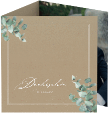 Klick: Details zu Dankeskarte Hochzeit "Eucalypt" anzeigen Dankeskarte Hochzeit Eucalypt quadr. Doppel-Klappkarte Kraftpapier mit Eukalyptus und edlem Rahmen