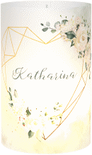Klick: Details zu Windlicht Hochzeit "Adore" anzeigen Windlicht Hochzeit Adore Windlicht gruen mit geometrischem Herz und Rosen in Pastell