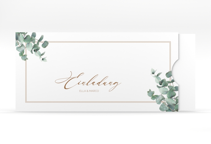 Hochzeitseinladung Eucalypt Einsteckkarte weiss mit Eukalyptus und edlem Rahmen
