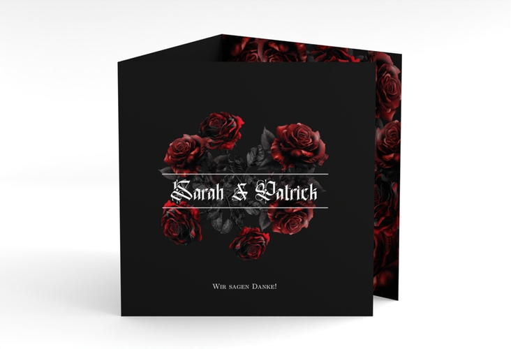 Dankeskarte Hochzeit Gothic Rose quadr. Doppel-Klappkarte