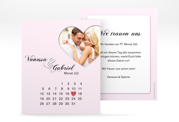 Save the Date-Kalenderblatt Sweetheart Kalenderblatt-Karte rosa hochglanz