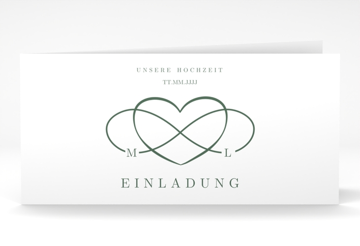Hochzeitseinladung Infinity lange Klappkarte quer gruen