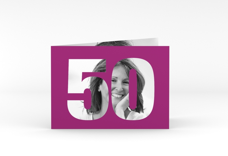 Einladung 50. Geburtstag Numbers A6 Klappkarte quer pink hochglanz