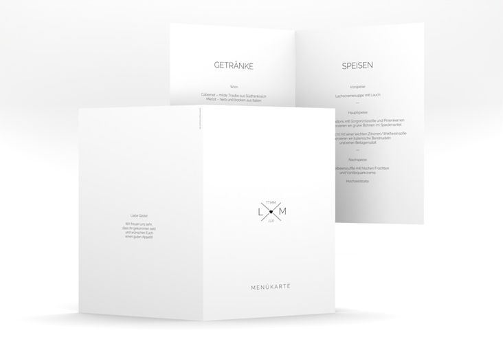 Menükarte Hochzeit Initials A5 Klappkarte hoch hochglanz mit Initialen im minimalistischen Design