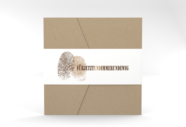 Hochzeitseinladung Messina Pocketfold braun hochglanz mit Fingerabdrücken