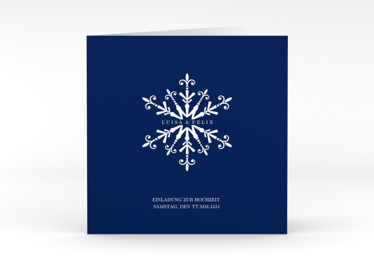 Hochzeitseinladung Crystal quadr. Klappkarte blau mit Eiskristall
