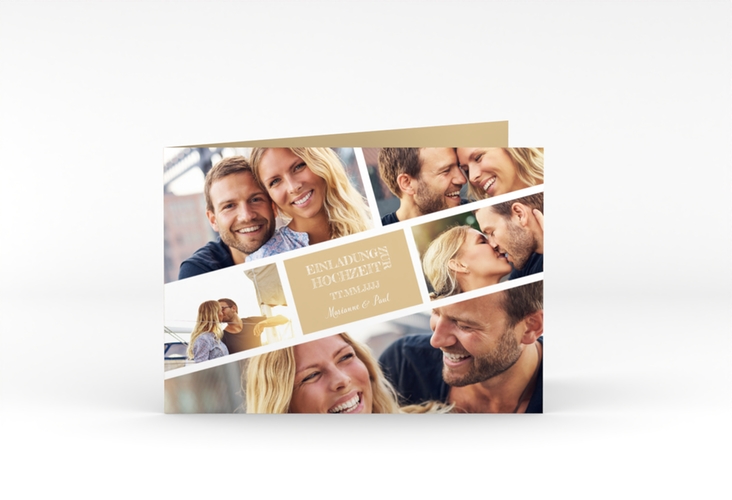 Hochzeitseinladung Rise A6 Klappkarte quer beige hochglanz