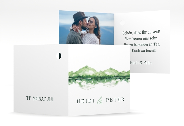 Geschenkanhänger Hochzeit Bergliebe Geschenkanhänger 10er Set gruen hochglanz mit Gebirgspanorama für Berghochzeit