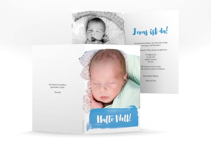 Geburtskarte Artwork A6 Klappkarte hoch blau