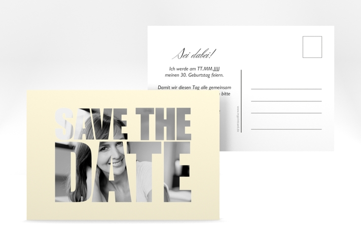 Save the Date-Postkarte Geburtstag Jahreszahl A6 Postkarte beige hochglanz