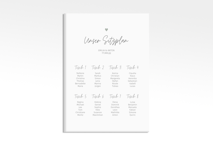 Sitzplan Leinwand Hochzeit Herzschlag 50 x 70 cm Leinwand weiss schlicht und elegant mit Herzchen