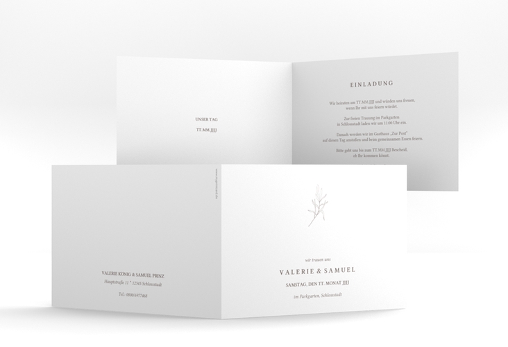 Hochzeitseinladung Ivy A6 Klappkarte quer hochglanz minimalistisch mit kleiner botanischer Illustration