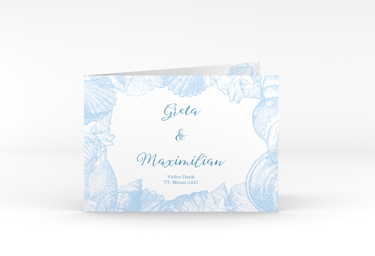 Danksagungskarte Hochzeit Muschelreich A6 Klappkarte quer blau hochglanz