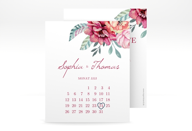 Save the Date-Kalenderblatt Blooming Kalenderblatt-Karte weiss