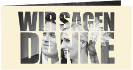 Dankeskarte Hochzeit Letters lange Klappkarte quer beige