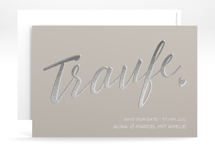 Save the Date-Karte Traufe A6 Karte quer grau