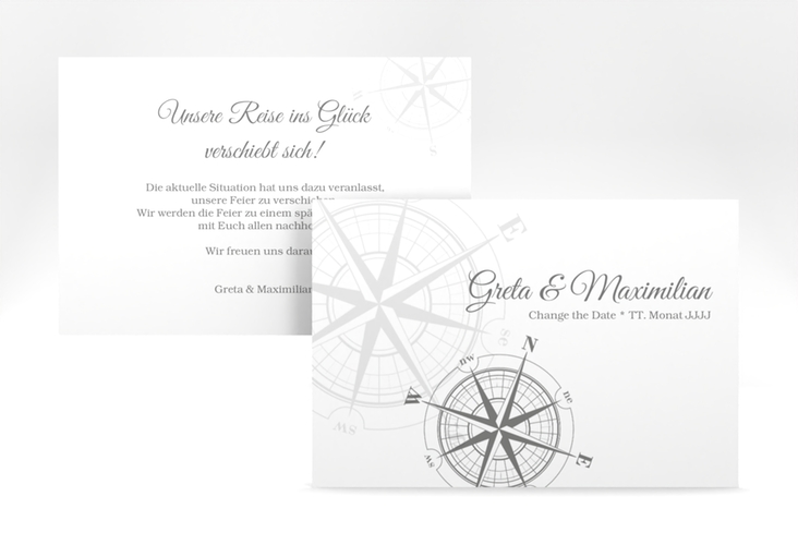 Change the Date-Karte Windrose A6 Karte quer grau