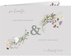 Klick: Details zu Hochzeitseinladung "Wildblumen Bouquet" anzeigen Hochzeitseinladung Wildblumen Bouquet mittlere Klappkarte quer bunt