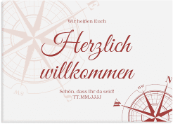 Willkommensschild Leinwand Windrose 70 x 50 cm Leinwand rot