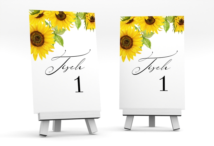 Tischnummer Hochzeit Sonnenblume Tischaufsteller weiss