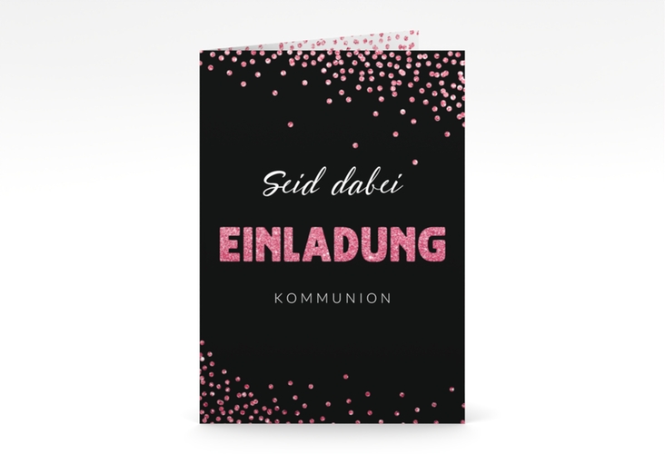 Kommunionseinladung Glittery A6 Klappkarte hoch pink