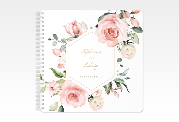 Trautagebuch Hochzeit Graceful Trautagebuch Hochzeit weiss gold mit Rosenblüten in Rosa und Weiß