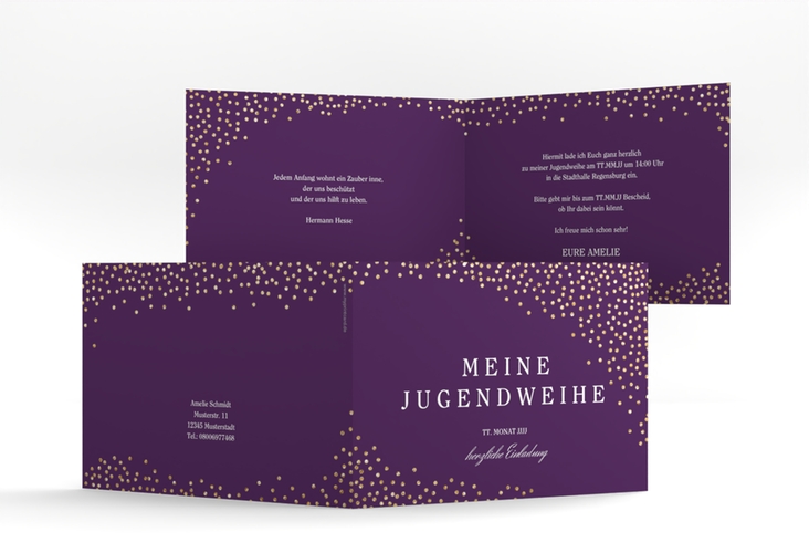 Einladung Jugendweihe Glossa A6 Klappkarte quer lila hochglanz