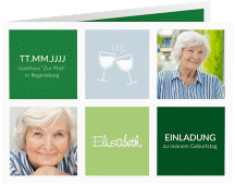 Einladung 80. Geburtstag Celebration A6 Klappkarte quer gruen