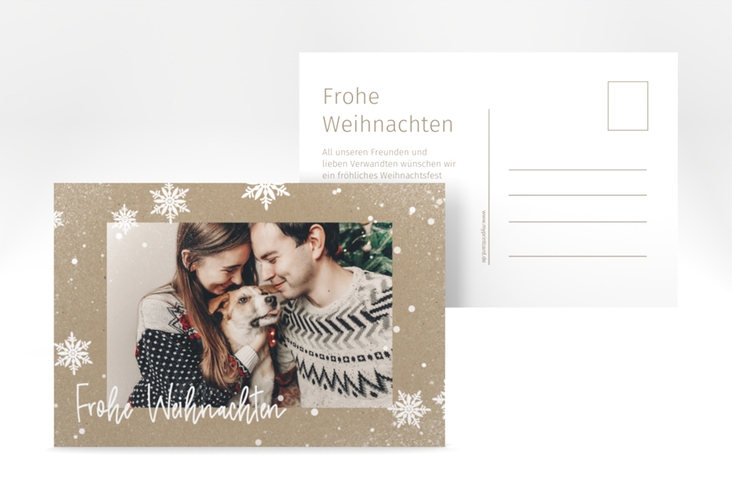 Weihnachtskarte Schneezauber A6 Postkarte Kraftpapier in Kraftpapier-Optik mit Foto