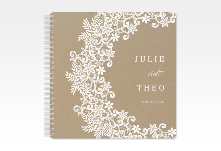 Trautagebuch Hochzeit Mariage Trautagebuch Hochzeit Kraftpapier mit Bogen aus weißer Spitze