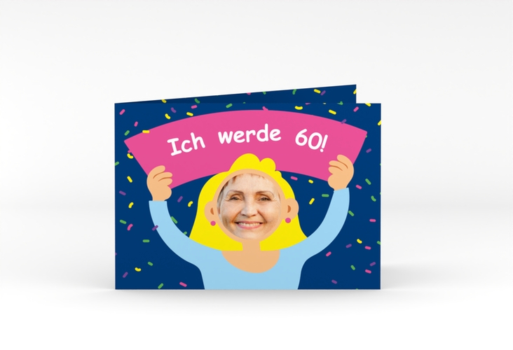 Einladung 60. Geburtstag Comic Woman A6 Klappkarte quer