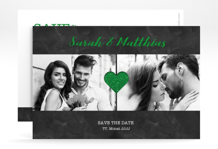Save the Date-Karte Sparkly A6 Karte quer gruen hochglanz