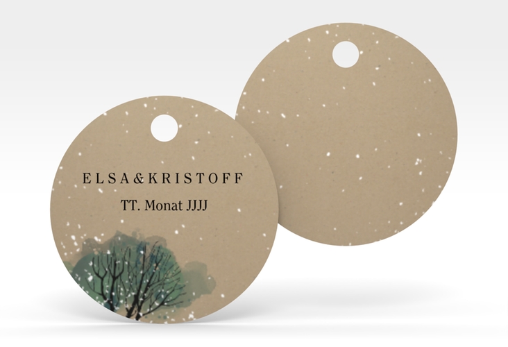 Geschenkanhänger Hochzeit Winterhochzeit Geschenkanhänger, rund Kraftpapier