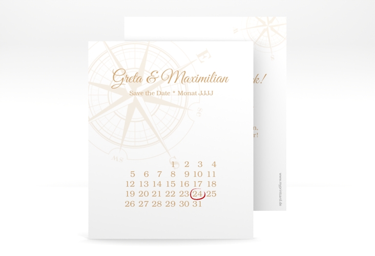 Save the Date-Kalenderblatt Windrose Kalenderblatt-Karte beige hochglanz