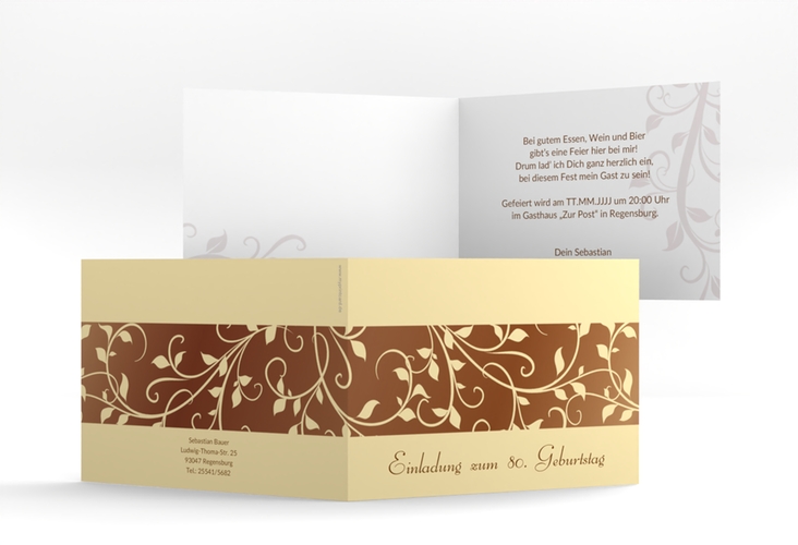 Einladung 80. Geburtstag Hermann/Hermine A6 Klappkarte quer braun