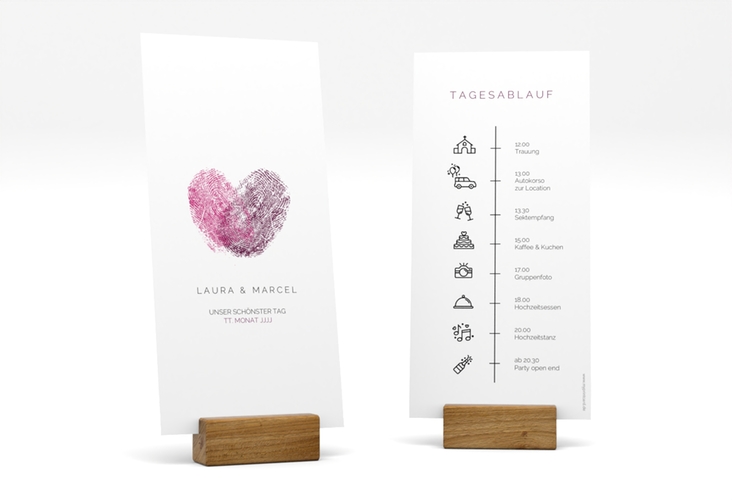 Tagesablauf Hochzeit Fingerprint lange Karte hoch schlicht mit Fingerabdruck-Motiv
