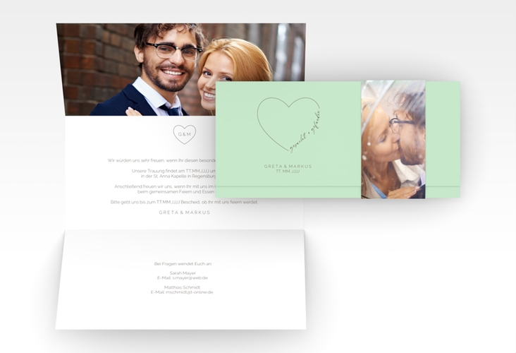 Hochzeitseinladung Lebenstraum Wickelfalzkarte + Banderole mint