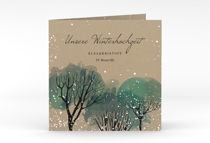 Hochzeitseinladung Winterhochzeit quadr. Klappkarte Kraftpapier hochglanz