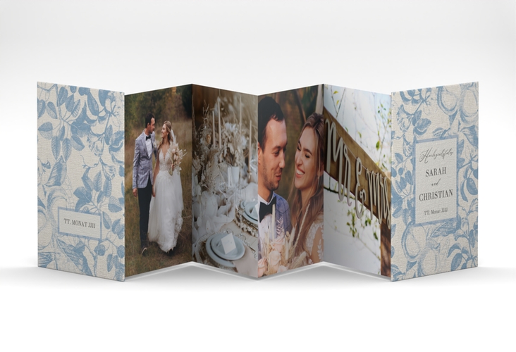 Foto-Leporello Hochzeit Toile Leporello mit Blättermuster im Toile-de-Jouy-Stil