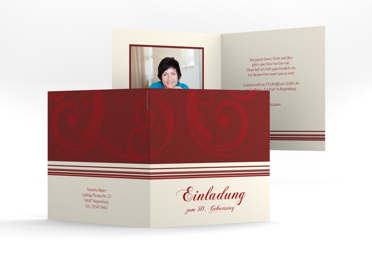 Einladungskarte "Katharina" quadr. Klappkarte rot